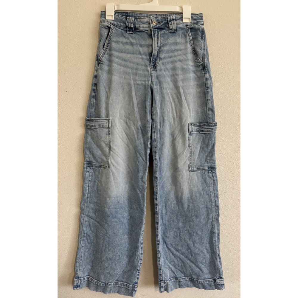 American Eagle Womens Size 4 Wide Leg Carpenter Jeans Light Wash Baggy Y2K